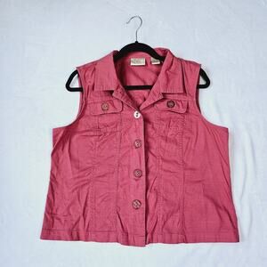 Vintage Baxter & Wells Button Up Pink Utility Vest Womens Size XL Button Pockets